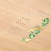 Tropical Palm Arch Gold Wedding Save the Date Acryl Uitnodigingen (Laagn)