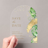 Tropical Palm Arch Gold Wedding Save the Date Acryl Uitnodigingen (Insitu (Draagbaar))