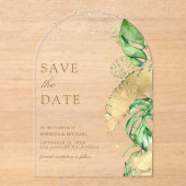 Tropical Palm Arch Gold Wedding Save the Date Acryl Uitnodigingen (Voorkant)