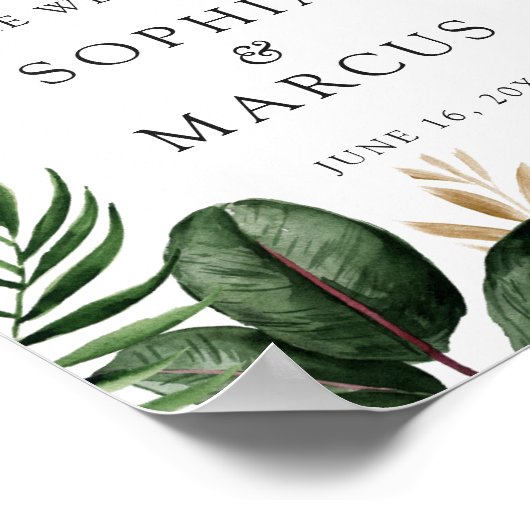 Tropical Palm Banana Leaf Greenery Modern Welcome Poster (Hoek)