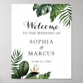 Tropical Palm Banana Leaf Greenery Modern Welcome Poster