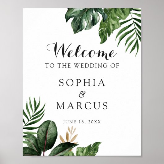 Tropical Palm Banana Leaf Greenery Modern Welcome Poster (Voorkant)