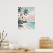 Tropical Palm Beach Watercolor Poster (Keuken)