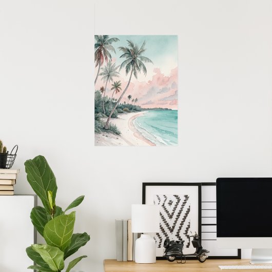 Tropical Palm Beach Watercolor Poster (Thuiskantoor)
