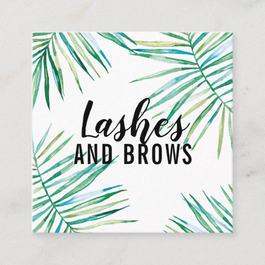 TROPICAL PALM BLAADJES waterverf botanisch Vierkante Visitekaartje (Voorkant)
