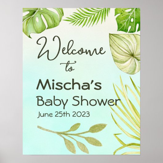 Tropical Palm Boy Baby shower Welkomstbord Poster (Voorkant)