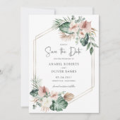 Tropical Palm Floral Blush Geometric Save the Date Kaart (Voorkant)
