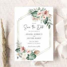 Tropical Palm Floral Blush Geometric Save the Date Kaart