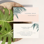 Tropical Palm Frond Colorblock Visitekaartje<br><div class="desc">Chic tropical business cards feature a colorblock stripe background in icy grayed aqua with a cluster of jasper green palm tree leaves blooming from the corner. Personalize with your name and business name, title or occupation. Add your full contact details to the back in a chic mix of modern sans...</div>