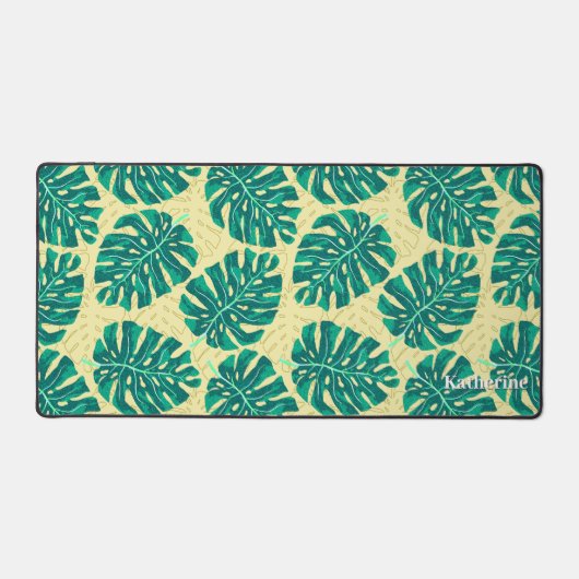 Tropical Palm Green Beige Bureaumat (Voorkant)