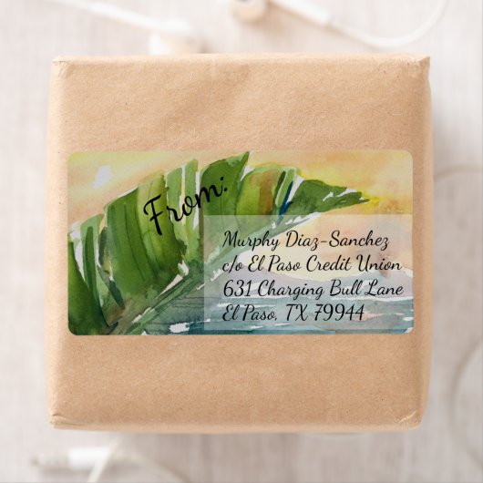 Tropical Palm Leaf Beach Scene Shipping Etiket (Insitu)