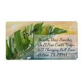 Tropical Palm Leaf Beach Scene Shipping Etiket (Voorkant)