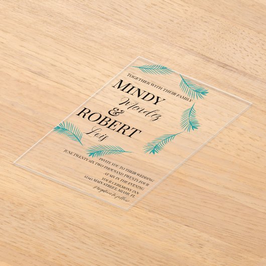 Tropical Palm Leaf Blauwgroen bruiloft uitnodiging (Laagn)