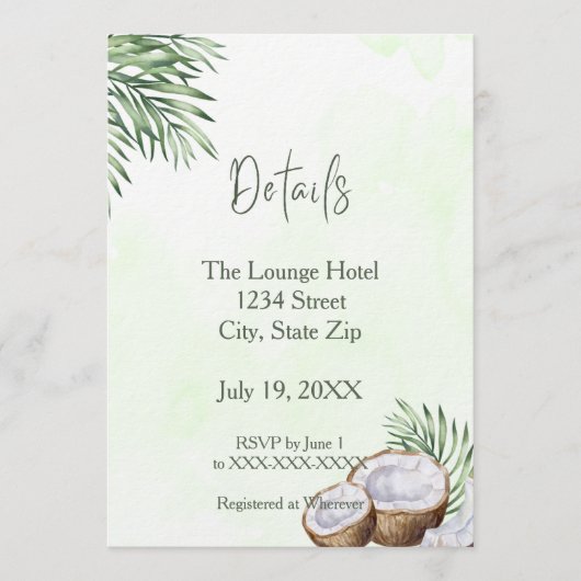 Tropical Palm Leaf & Coconut Details Card Kaart (Voorkant)