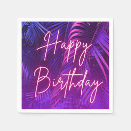  Tropical Palm Leaf Happy Birthday Paper Napkin Servet