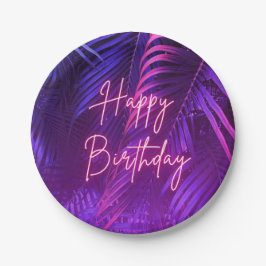 Tropical Palm Leaf Happy Birthday Paper Plate Papieren Bordje