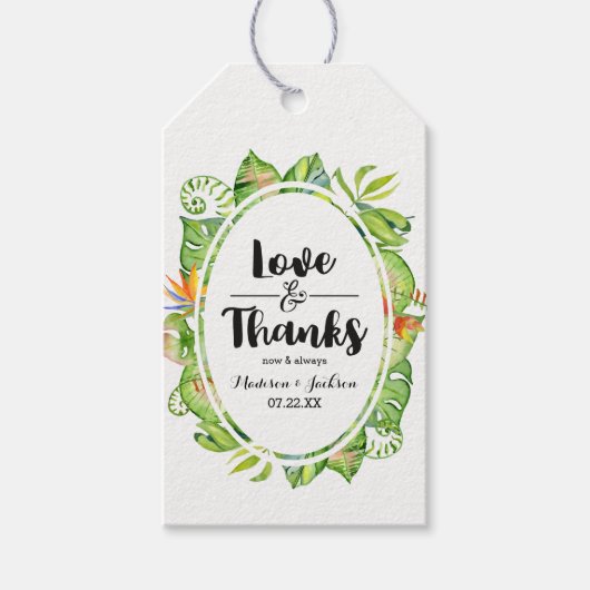 Tropical Palm Leaf Island Bruiloft Liefde & Bedank Cadeaulabel (Voorkant)