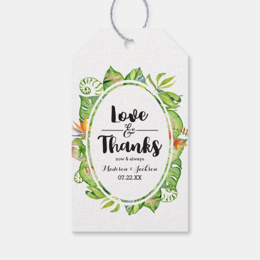 Tropical Palm Leaf Island Bruiloft Liefde & Bedank Cadeaulabel (Achterkant)