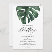 Tropical Palm Leaf Monstera Wedding Invitation Kaart (Voorkant)