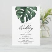 Tropical Palm Leaf Monstera Wedding Invitation Kaart (Staand voorkant)