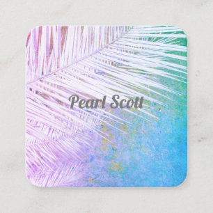 Tropical Palm Leaf natuur Art paarse en blauw Vierkante Visitekaartje