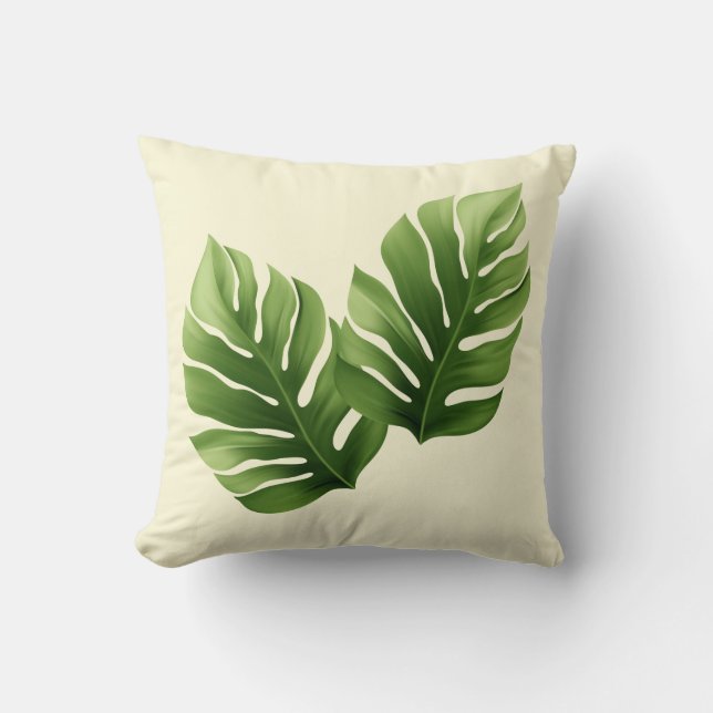 Tropical Palm Leaf Sierkussen – Modern Green Bot (Voorkant)