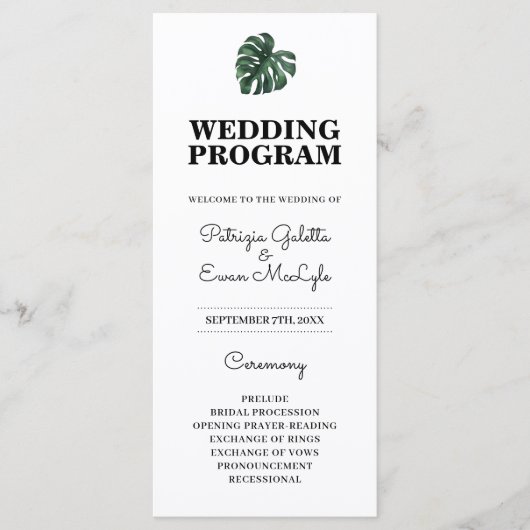 Tropical Palm Leaf Wedding Flat-programma Programmakaart (Voorkant)