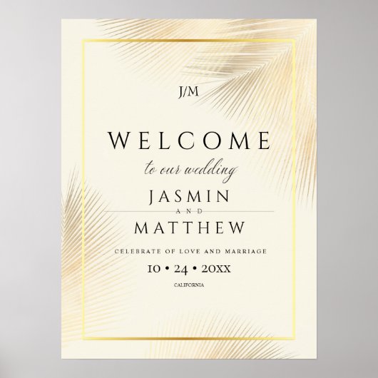 Tropical Palm Leafs Wedding Welcome Sign Poster (Voorkant)