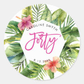 Tropical Palm Leaves 40e verjaardagsfeestje sticke Ronde Sticker (Voorkant)