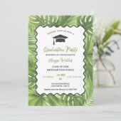 Tropical Palm Leaves Afstuderen Invitation Kaart (Staand voorkant)