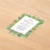Tropical Palm Leaves Gold Wedding Acryl Uitnodigingen (Laagn)
