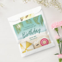 Tropical Palm Leaves Sand Beach Birthday Thank You