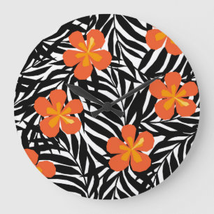 Tropical palm leaves, vintage applique style. grote klok
