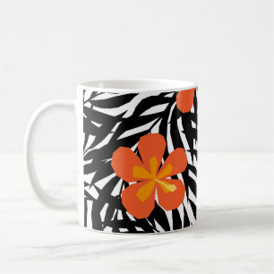 Tropical palm leaves, vintage applique style. koffiemok