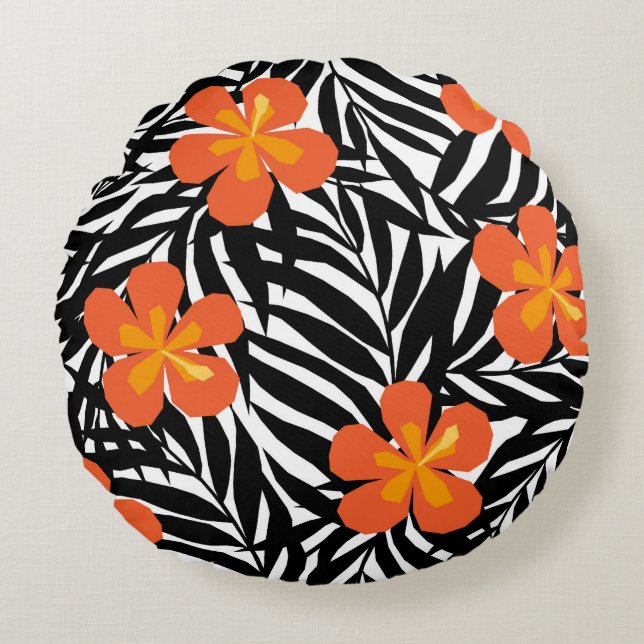 Tropical palm leaves, vintage applique style. rond kussen (Voorkant)