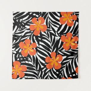 Tropical palm leaves, vintage applique style. wandkleed