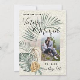 Tropical Palm Leaves wedding Photo Save the date Kaart
