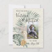 Tropical Palm Leaves wedding Photo Save the date Kaart
