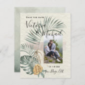 Tropical Palm Leaves wedding Photo Save the date Kaart (Voorkant / Achterkant)