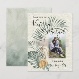 Tropical Palm Leaves wedding Photo Save the date Kaart