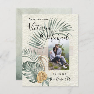 Tropical Palm Leaves wedding Photo Save the date Kaart