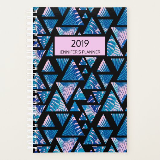 Tropical Palm Paradise Roze Blauw 2019 gepersonali Planner (Voorkant)