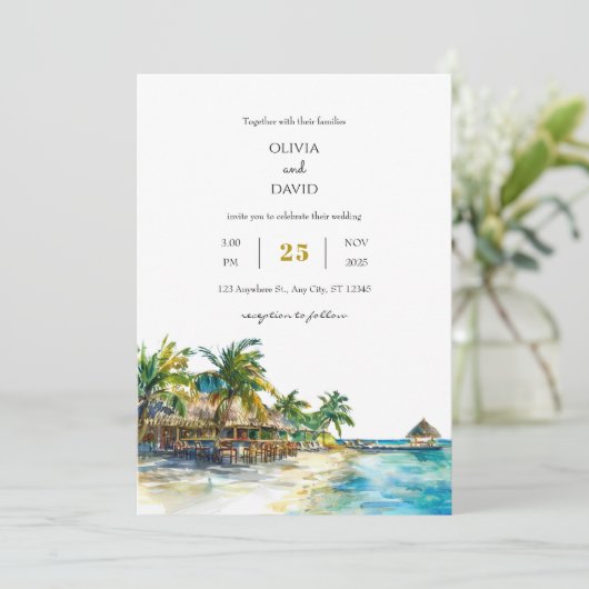 Tropical Palm Paradise Travel Sandy Beach Wedding Kaart (Staand voorkant)