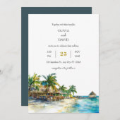 Tropical Palm Paradise Travel Sandy Beach Wedding Kaart (Voorkant / Achterkant)