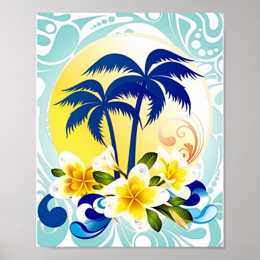 Tropical Palm Paradise with Plumeria Bloom Poster (Voorkant)