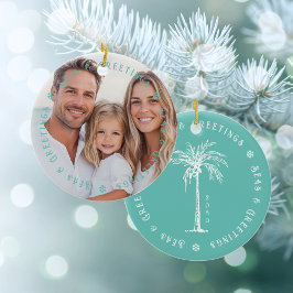 Tropical Palm Seas & Greetings Christmas Photo Keramisch Ornament