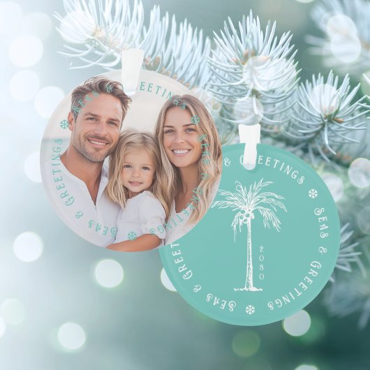 Tropical Palm Seas & Greetings Christmas Photo Ornament