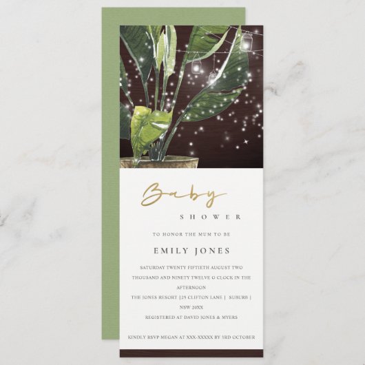 TROPICAL PALM STARRY MASON JAR LIGHTS BABY SHOWER KAART (Voorkant / Achterkant)