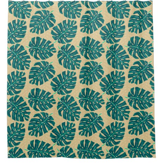 Tropical Palm Teal Beige Douchegordijn (Voorkant)