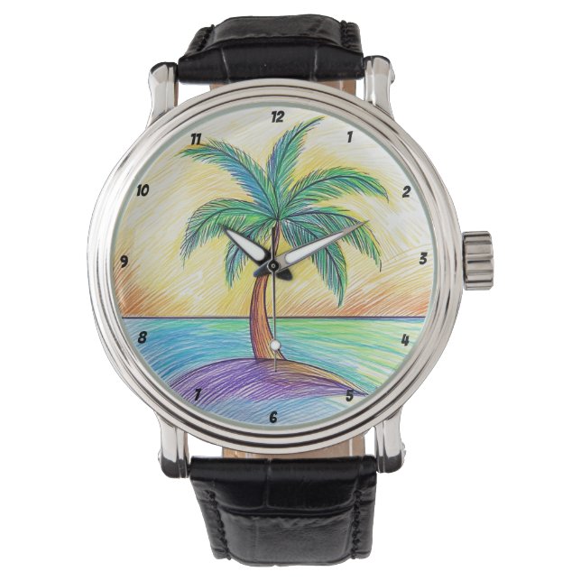 Tropical Palm Tree Beach View  Horloge (Voorkant)